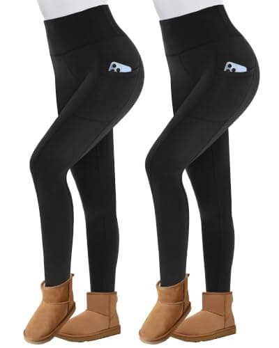 2 Pack Thermal Leggings with Pockets Women Fleece Lined High Waisted Pants