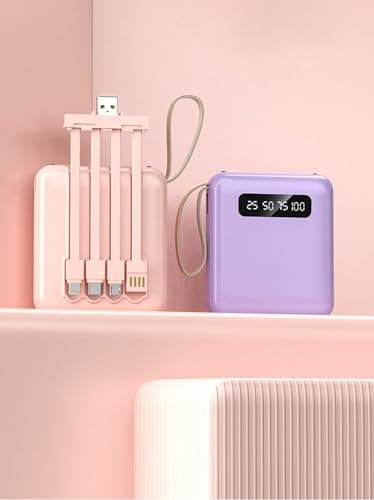Portable Charger Power Bank 20000mah Display Power Bank, Fast Charging, Fast Mobile Phone Charging, 4 Cord Mobile Power (purple) — view 5
