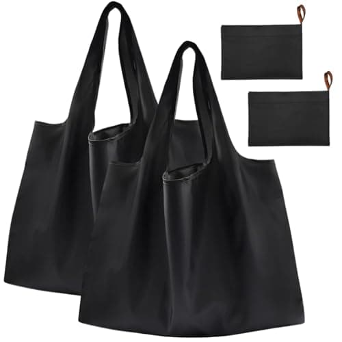 YINKIGI Large Reusable Shopping Bags 2 Pack Foldable Tote Bag, Black