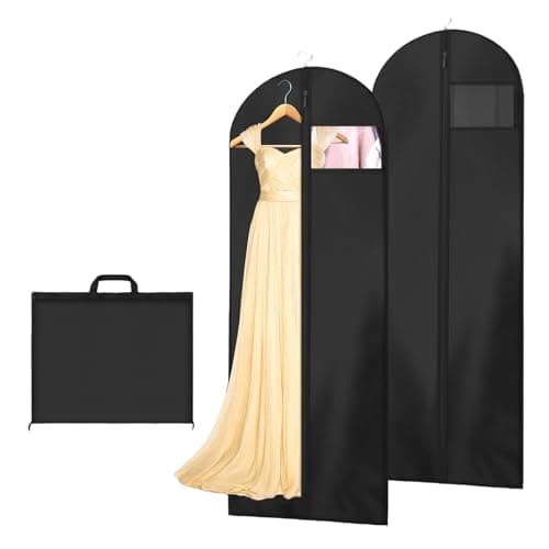 AMFUN 2 PCS Dress Bag,Full Length Travel Suit Bag with Zipper, Dust-proof Clothes Covers Protector Bags,Gown Garment Bag for Long Dresses, 180×60 cm (Black)
