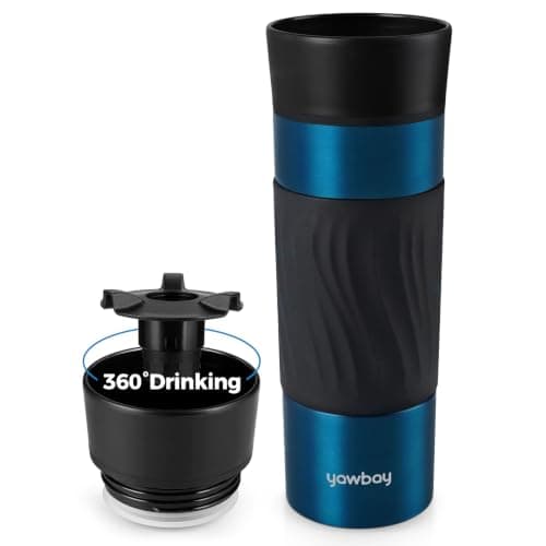 Yawbay Travel Coffee Mug with 360°Lid, Travel Coffee Tumbler 16 oz Leak Proof, Stainless Steel Insulated Travel Mugs for Hot and Cold Spill Proof Leak Proof(MetPaintBlue)