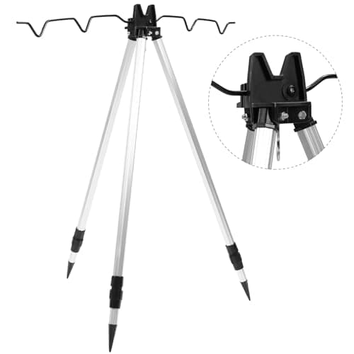 QWORK® Fishing Rods Tripod Stand for 4 Fishing Rods - Telescopic 70-105 cm - Aluminum Alloy - Anti-Rust Sea Beach Pier Shore Tackle Support — view 5