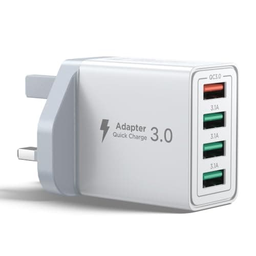 Aioneus USB Plug Fast Charger, 33W 4-Port QC 3.0 Multi USB Charger Plug UK