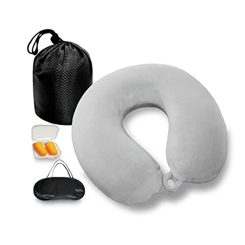 NavoX Travel Pillow Memory Foam Neck Pillow for Travel w/sleep mask/Earplug/Pouch, Neck Support Pillow Quick Pack Lightweight for Camping, Car, office