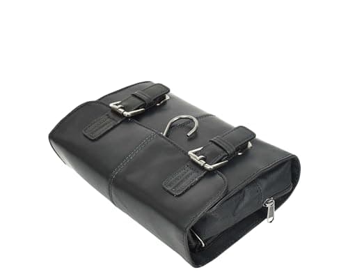 Real Leather Hanging Toiletry Wash Bag for Mens Travel Shaving Kit Pouch Cruise Black — view 5