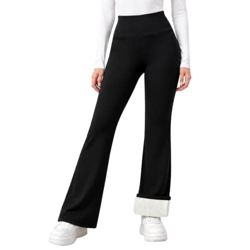Fleece Lined Flared Leggings Women High Waisted Black Flared Trousers Women