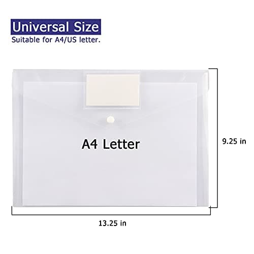 6 Pack Clear Document Folders Plastic Envelopes, A4 Size, White — view 3