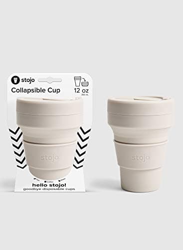 STOJO On-The-Go Collapsible Coffee Cup - 12oz / 355ml - Reusable & Foldable Silicone Travel Mug with Lid - Portable, Pocket Size - Dishwasher Safe - Oat — view 5