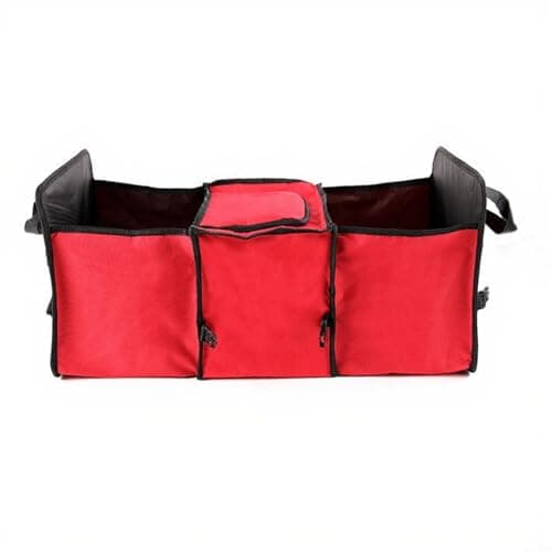 CWOQOCW Robust Oxford Cloth Foldable Car Trunk Organizer With Insulated Leak Proof Pocket And Multi Compartments For Picnics And Travel(Red)