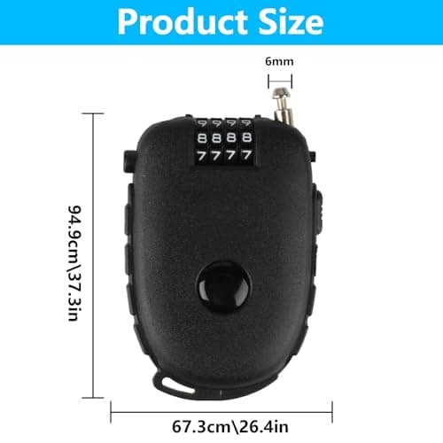 Cable Lock with 4-Digit Combination, 130cm Retractable Cable — view 2