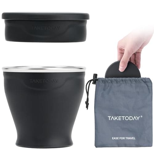 TakeToday Collapsible Silicone Travel Mug, BPA Free with Lid & Waterproof Bag - Tumbler Set for Camping, Outdoor and International Travel (8.4 oz, Charcoal)