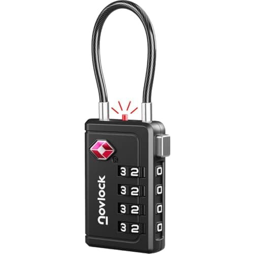 TSA Luggage Lock with Alert Indicator – 4-Digit Travel Padlock with Flexible Cable for Suitcases, Backpacks & More – Suitcase Lock, 1-Pack, Black
