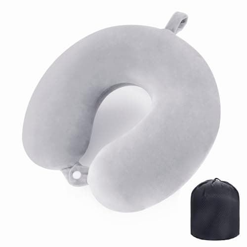 WENGX Travel Neck Pillow With Storage Bag Memory Foam Head Support Flight Pillows Cushion for Airplane Train Car Office Travel Essential for a Long Hauls Sleeping Rest (Grey)