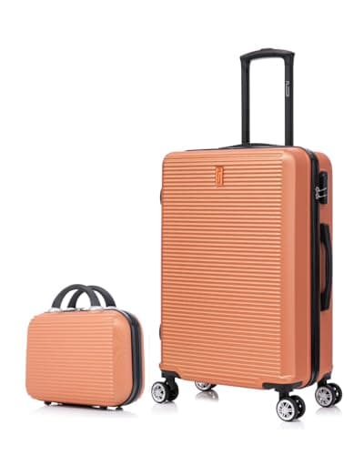 CELIMS - Medium Travel Suitcase with 30cm Vanity Case | Hard Shell | Lightweight Checked Luggage 20kg 65cm | Integrated Lock | Coral