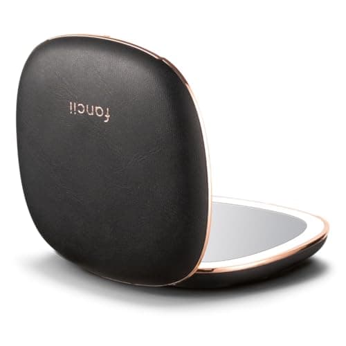 Fancii Mila 2 Compact Magnifying Makeup Mirror with LED Light, Rechargeable, 10x /1x Magnification, Tru-Glow Lighting System, Vegan Leather, Small Travel Mirror for Purses (Midnight Majesty)