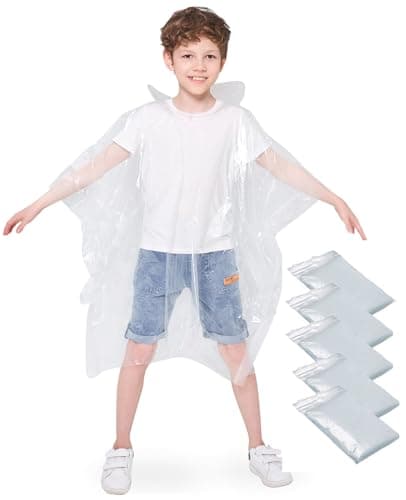 Opret Disposable Rain Ponchos 5 Pack for Kids, Emergency Raincoats