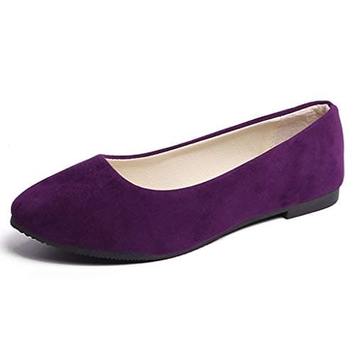 Work Ballet Flats for Women, Women Cute Slip-On Ballet Shoes Soft Solid Classic Pointed Toe Flats Purple, 6 UK — view 3