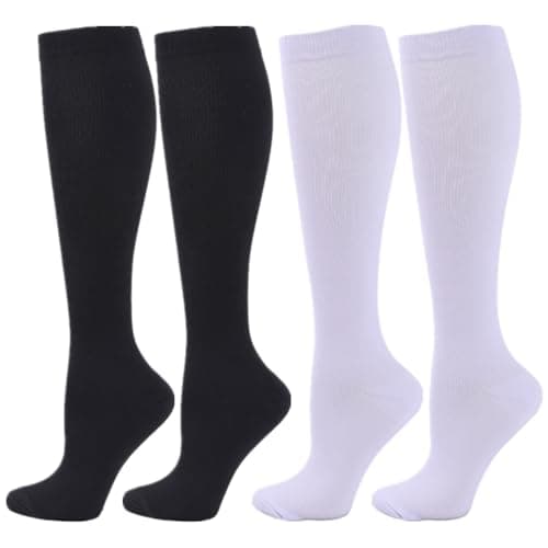 Zingso Compression Socks for Women Men, 2 Pairs 20-25mmHg Knee High Socks Compression Stockings for Sport, Athletic, Edema, Diabetic, Varicose Veins, Travel, Pregnancy, Nursing (S/M, Black White)