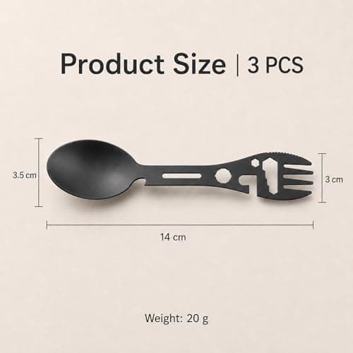 Travel Cutlery Set, 3 Pack Titanium Coated Spork Reusable Portable Camping Utensil, Bottle Can Opener Outdoor Spoon Fork Eating Multi-Tool for Hiking — view 2