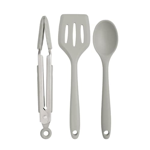 Wiltshire Silicone Mini Kitchen Tongs, Serving Spoon & Turner Set of 3 Grey