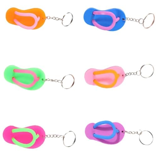 ABOOFAN 6pcs Mini Slipper Keychain Set, Rubber Flip Flop Keyring Charms with Vibrant Colour, Lightweight and Portable Beach Party Favour for Coastal Travel and Pool Parties