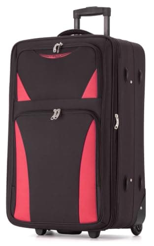 DK Luggage 28" Large Lightweight Suitcases Expandable Trolley case with 2 Wheels DK16 Black/Red