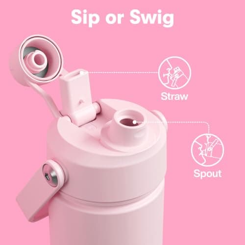ENCOOL Insulated Water Bottle with Straw Stainless Steel Water Bottle, Leak-Proof, BPA-Free, Double Wall Vacuum Keeps Cold for 24 Hours for Sports, Travel, School (26 oz, Cotton Candy) — view 3