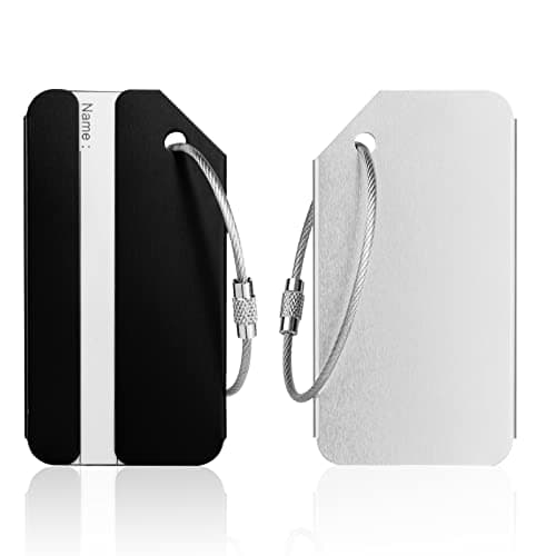 Luggage Tags, 2Pcs Aluminum Alloy Baggage Labels, Suitcase ID Tag Set, Handbag Tag Labels Travel Accessories for Checked Luggage, Hand Luggage and Handbags - Black & Silver