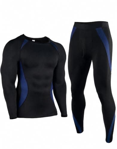YESWEL Men's Thermal Base Layer Set, Long Sleeve Tops & Long Johns, Warm Ski Thermal Underwear, Quick Dry Fleece Lined Bottoms (Ocean Blue, M)