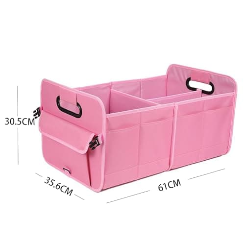 austoces Car Boot Organizer,Collapsible Durable Multi Compartments Car Storage Organiser With Adjustable Straps (Pink) — view 6