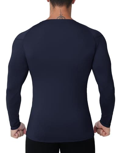 Runhit Men's Compression Long Sleeve Top, 2 Pack Thermal Base Layer Shirts Breathable Undershirt for Cycling Football Outdoor Sports Black+Navy Blue L — view 3