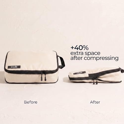ciúb Compression Packing Cubes 4 Set Premium Double Zip, Fit 40% More in Your Luggage, Carry-On & Backpack, Lightweight Water Resistant Travel Accessories, Compressible Suitcase Organiser Bags (Beige) — view 3
