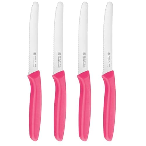 targzier 4 Dinner Knife,11cm Serrated Stainless Steel,Ergonomic Handle,Pink