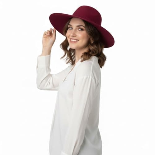 BIWTUP Women’s Wool Wide Brim Sun Hat Packable Summer Fedora, UV Protection Beach Hat, Stylish Travel & Outdoor Hat Maroon — view 5