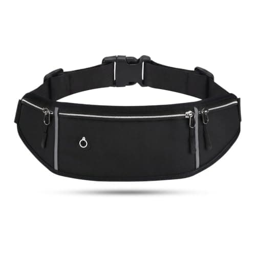 Running Belt, Waterproof Money Belt with Reflective Strips, Adjustable Running Waist Belt with Large Capacity, Running Belts for Women & Men Walking, Hiking, Travel (Black)
