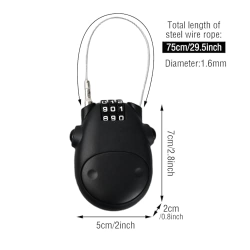3 Digit Cable Combination Lock,50x70mm Luggage Locks with 75cm Retractable Cable,Black Mini Wire Combination Lock Padlocks,Security Password Lock for Bike Helmet Travel Suitcase Toolbox Lockers — view 2