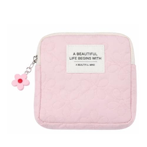 Pink Mini Makeup Bag, Cute Floral Print Pattern Emergency Kit Bag for Girls