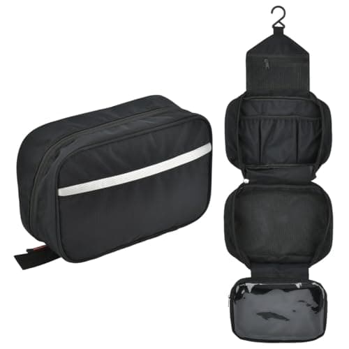 TIMESETL Hanging Toiletry Bag High-Density Nylon Fabric, Toiletry Bags for Women Travel Waterproof and Tear-Resistant, Compartment Wash Bag Black, Hanging Travel Wash Bag