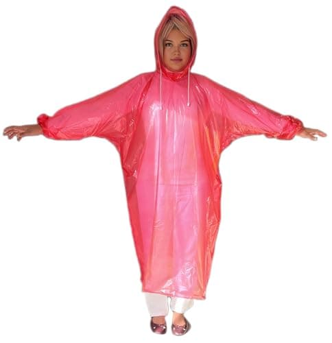 Start and Drive Ltd, Poncho Rain Coat Long Sleeve Waterproof Plastic Adult Size Disposable Ponchos with Hoods Emergency Raincoats (UK, Alpha, One Size, Regular, Regular, 1pcs Red) — view 6