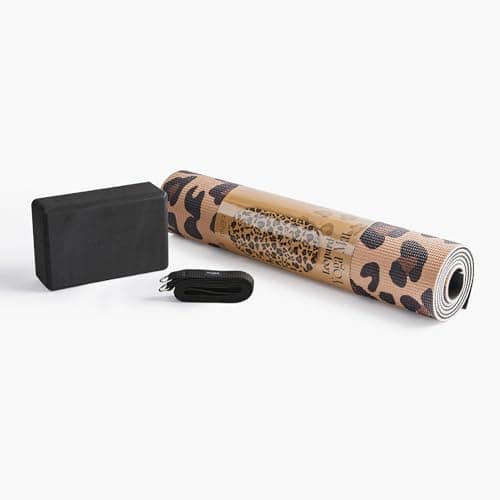 Myga Yoga Starter Set – 6mm Non-Slip Exercise Mat with Block & Strap – Beginner Yoga Kit for Home, Gym & Travel – Ideal for Pilates & Meditation – Durable, Eco-Friendly & Gift-Ready (Leopard) — view 3