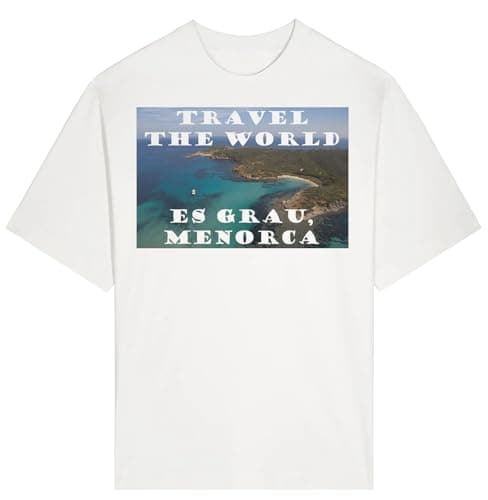 Travel The World ES Grau, Menorca Unisex Heavyweight Cotton T-Shirt White Small