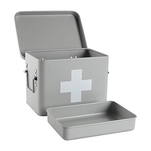 Harbour Housewares Vintage Metal First Aid Box - 23cm - Grey - Compact Medical Storage Tin with Removable Tray & Handles - Steel Emergency Medicine Storage Plasters, Pills & Essentials — view 4
