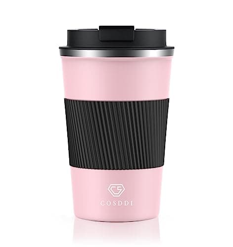 CS COSDDI Travel Mugs, Insulated Coffee Cup with Leakproof Lid - Reusable Coffee Cups Travel - Car Coffee Cup - Stainless Steel Coffee Mug for Hot and Cold Water and Tea, 380ml