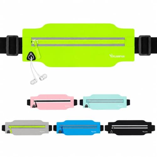 Running Belt for Men & Women, Slim Bum Bag & Running Phone Holder, No Bounce Waist Pack, Water Resistant Reflective Running Pouch, Adjustable Fitness Belt Fits All Smartphones(Silver-Green)