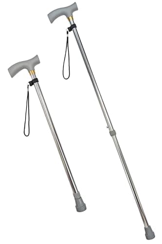 2 x Telescopic Walking Sticks - Lightweight Height Adjustable Aluminium Mobility Aid with Ergonomic Handle & Non-Slip Rubber Foot — view 2