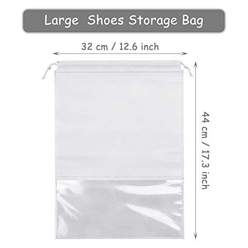 15 PCS Travel Shoe Bag, Large Portable Drawstring Shoes Storage Bags Non-Woven Dust Proof Pouch Space Saving Organizer with Transparent Slot for Men Women Daily and Travel Use (White) — view 2