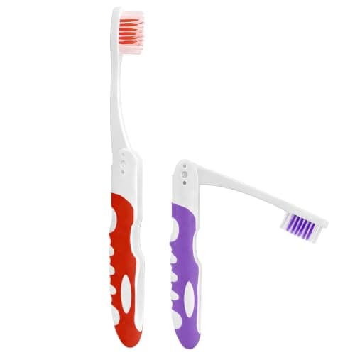 2Pcs Folding Toothbrush, Portable Travel Toothbrush Set, Lightweight Soft Tooth Brush for Travel, Camping, Hiking, Office (Purple & Red)