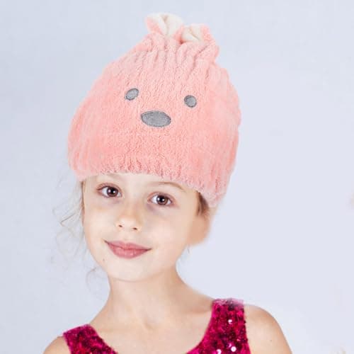 Didiseaon Hair Drying Cap for Home and Outdoor Travel Boys and Girls and Babies Cartoon Rabbit Coral Fleece, Quick Drying Hair Wrap Towel, Comfortable and Super Absorbent Shower Hat — view 3