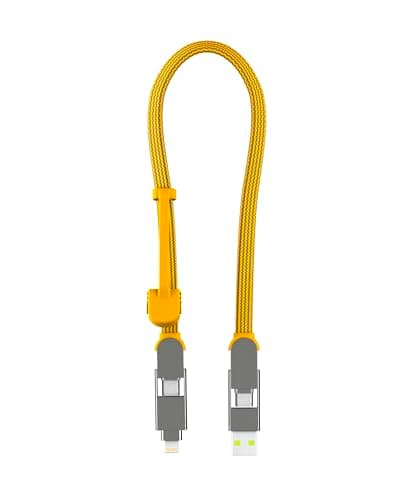 Rolling Square inCharge XL 30cm - USB C Charger Cable, Lightning Cable for Smartphone, Universal Cable Charger 6 in 1, USB Plug, Yellow, 100W