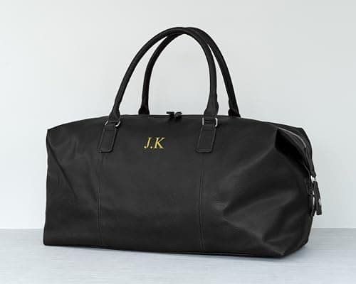 Personalised Men's Leather Weekend Bag – 30L Travel Holdall for Men – Black or Brown Duffle Bag, Custom Embroidered with Initials – Ideal for Travel, Hand Luggage, or Camping — view 2